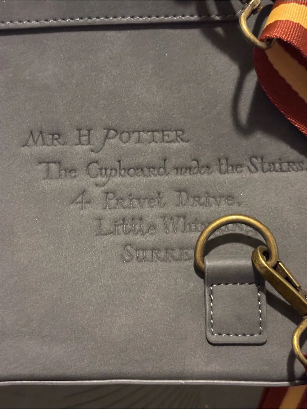 Loungefly Gray Harry Potter Crossbody with Burgundy and Yellow Strap